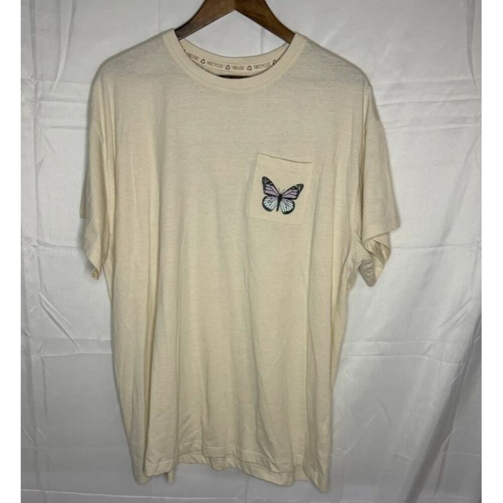 Recycled Threads Butterfly Graphic T-Shirt XL Cream Purple Boho